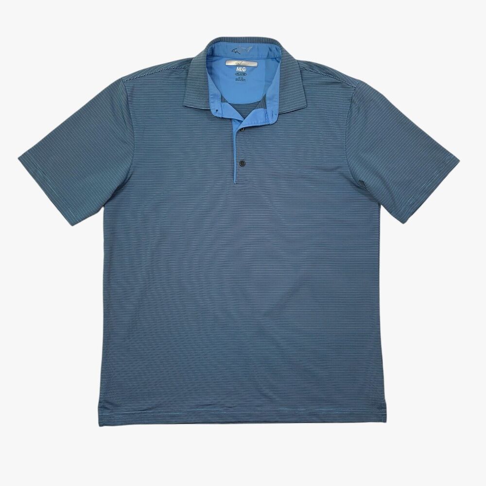 Greg Norman Shirt Mens Medium Black Blue ML75 Moisture Wicking Striped Golf Polo